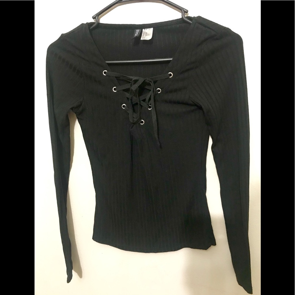 Divided Tie Lace Up Long Sleeve Shirt